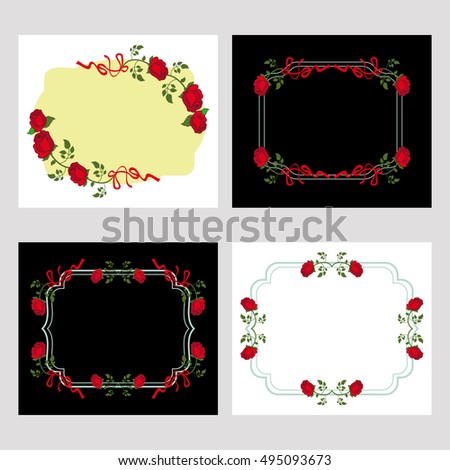 Set of color frames with roses. Design elements for graphic backgrounds. Vector clip art.