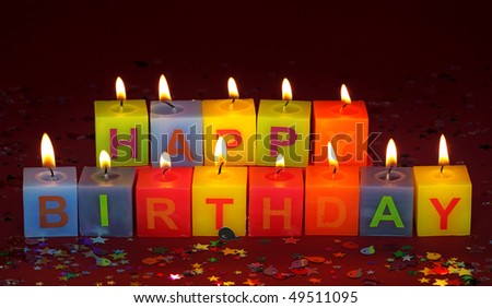 Colorful burning happy birthday candles