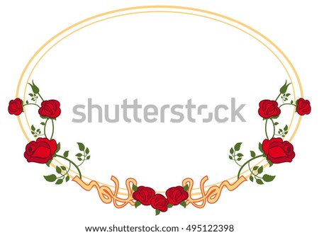 Oval frame with red roses isolated on a white background. Raster clip art.