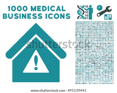 Warning Building icon with 1000 medical commercial soft blue vector pictographs. Design style is flat bicolor symbols, white background.