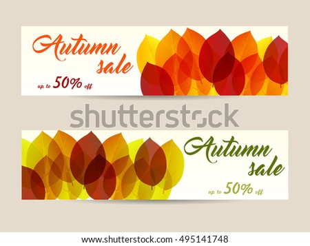 Autumn sale banners with multicolored leaves