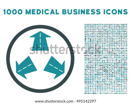 Road Directions icon with 1000 medical commerce soft blue vector design elements. Design style is flat bicolor symbols, white background.