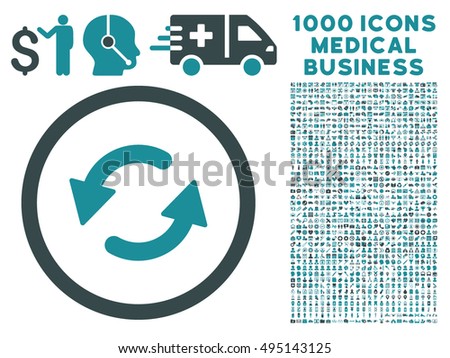 Refresh CCW icon with 1000 medical business soft blue vector design elements. Design style is flat bicolor symbols, white background.