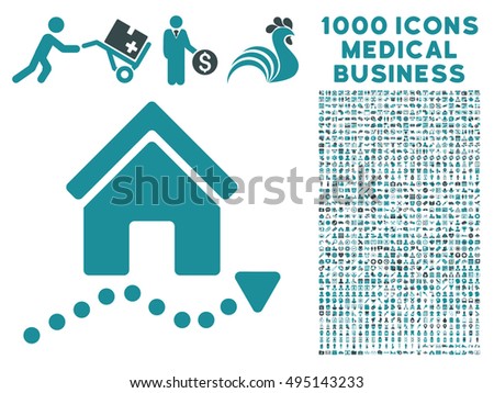 Realty Trend icon with 1000 medical business soft blue vector pictograms. Design style is flat bicolor symbols, white background.