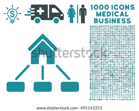 Realty Links icon with 1000 medical business soft blue vector pictograms. Clipart style is flat bicolor symbols, white background.