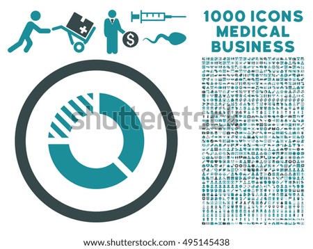 Pie Chart icon with 1000 medical commerce soft blue vector design elements. Collection style is flat bicolor symbols, white background.
