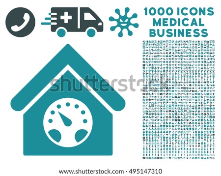 Meter Building icon with 1000 medical business soft blue vector pictographs. Set style is flat bicolor symbols, white background.