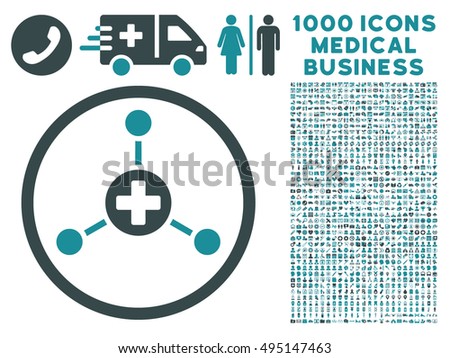 Medical Center icon with 1000 medical business soft blue vector pictographs. Collection style is flat bicolor symbols, white background.