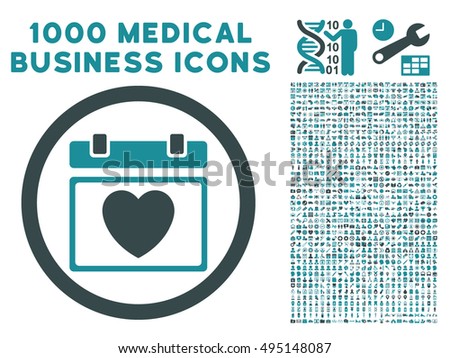 Lovely Calendar Date icon with 1000 medical business soft blue vector pictograms. Clipart style is flat bicolor symbols, white background.
