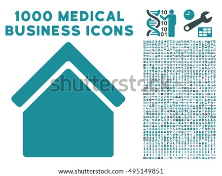 Home icon with 1000 medical commercial soft blue vector pictographs. Clipart style is flat bicolor symbols, white background.