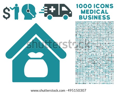 Harvest Warehouse icon with 1000 medical business soft blue vector pictograms. Clipart style is flat bicolor symbols, white background.