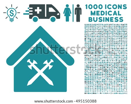 Guard Office icon with 1000 medical commerce soft blue vector design elements. Set style is flat bicolor symbols, white background.