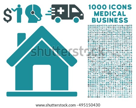 Home icon with 1000 medical commercial soft blue vector design elements. Collection style is flat bicolor symbols, white background.