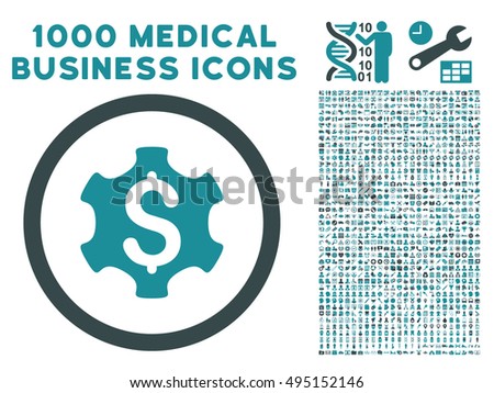 Financial Settings icon with 1000 medical business soft blue vector pictographs. Design style is flat bicolor symbols, white background.