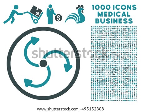 Fan Rotation icon with 1000 medical commercial soft blue vector pictographs. Collection style is flat bicolor symbols, white background.