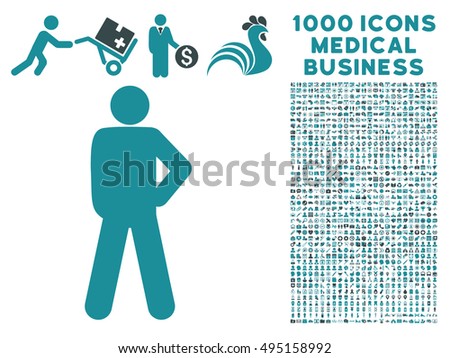Audacity Pose icon with 1000 medical commerce soft blue vector design elements. Design style is flat bicolor symbols, white background.