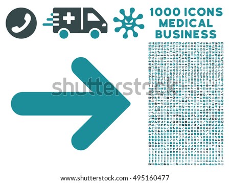 Arrow Right icon with 1000 medical commercial soft blue vector pictographs. Design style is flat bicolor symbols, white background.