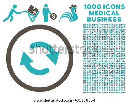 Refresh icon with 1000 medical business grey and cyan vector pictographs. Set style is flat bicolor symbols, white background.