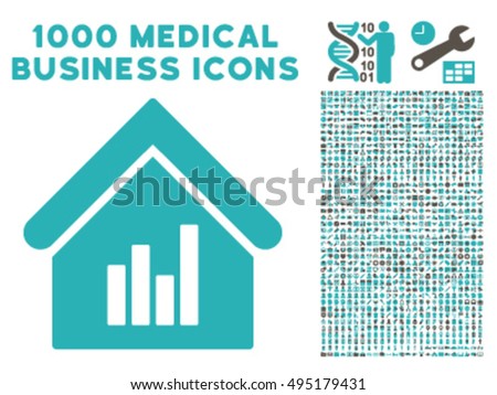 Realty Bar Chart icon with 1000 medical business grey and cyan vector pictographs. Clipart style is flat bicolor symbols, white background.