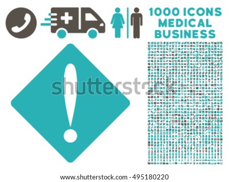 Problem icon with 1000 medical business grey and cyan vector design elements. Set style is flat bicolor symbols, white background.