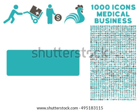 Minus icon with 1000 medical commerce grey and cyan vector design elements. Clipart style is flat bicolor symbols, white background.