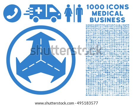 Intersection Directions icon with 1000 medical commercial cobalt vector pictograms. Set style is flat symbols, white background.