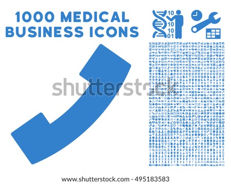 Phone Receiver icon with 1000 medical commerce cobalt vector pictographs. Design style is flat symbols, white background.