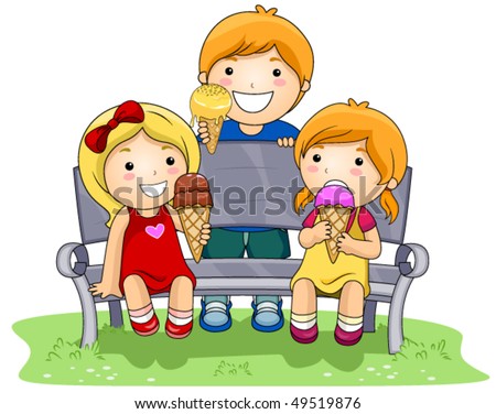 Children eating Ice Cream in the Park - Vector