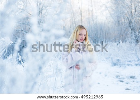 model in winter forest