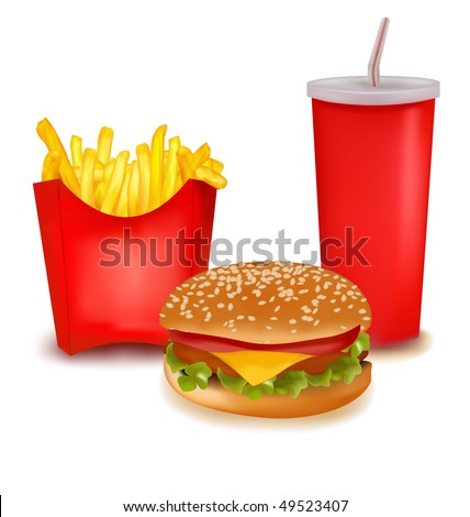 Photo-realistic vector. Group of fast food products.