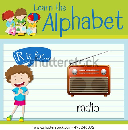 Flashcard letter R is for radio illustration