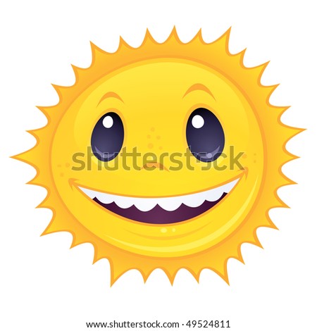Vector cartoon drawing of a happy, smiling sun. Great for spring and summer designs.