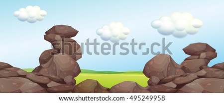Nature scene with rocks and field illustration