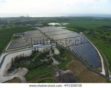 Huge Renewable Green Energy Solar Farm with many Photovoltaic Panels across Acres of land in the Caribbean  - 8 October 2016
