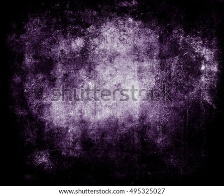 Beautiful violet abstract vintage grunge background with faded central area for your text or picture, scratched scary halloween background with frame