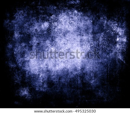 Beautiful blue  abstract vintage grunge background with faded central area for your text or picture, scratched scary halloween background with frame