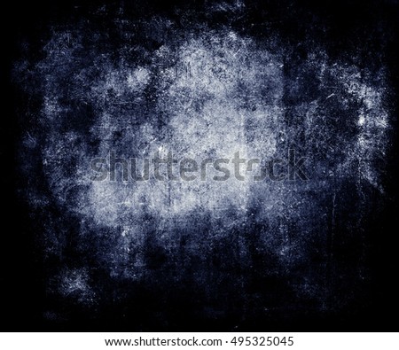 Beautiful blue abstract vintage grunge background with faded central area for your text or picture, scratched scary halloween background with frame