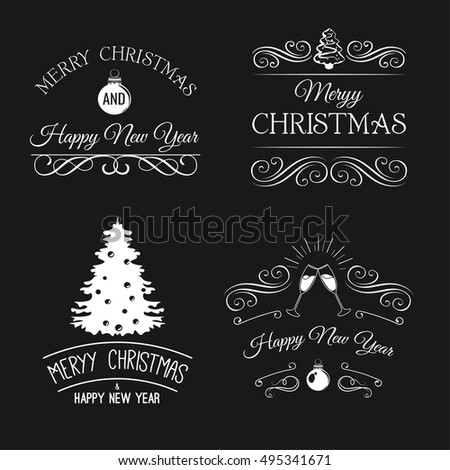 Christmas decoration collection Set of calligraphic and typographic elements, frames, vintage labels, holly berries, fir-tree branches and balls. All for holiday invitation design.