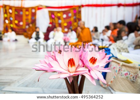 Flower Offerings in the Mahabodhi Temple Complex, Bodh Gaya, India