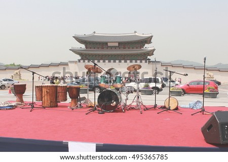 Musical instrument ,the concert in front of the palace ,Gwanghwamun Gate and the Palace Wall ,Gyeongbokgung Palace ,Seoul ,Korea.