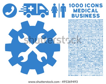 Tools icon with 1000 medical business cobalt vector design elements. Collection style is flat symbols, white background.