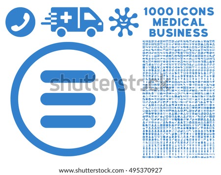 Stack icon with 1000 medical business cobalt vector pictograms. Design style is flat symbols, white background.
