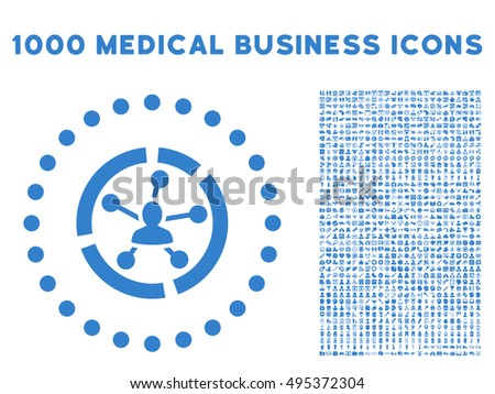 Relations Diagram icon with 1000 medical business cobalt vector design elements. Design style is flat symbols, white background.