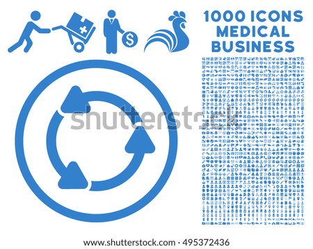 Rotate CCW icon with 1000 medical commercial cobalt vector pictograms. Design style is flat symbols, white background.