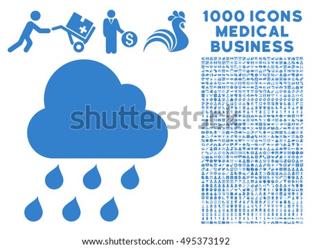 Rain Cloud icon with 1000 medical business cobalt vector pictograms. Clipart style is flat symbols, white background.