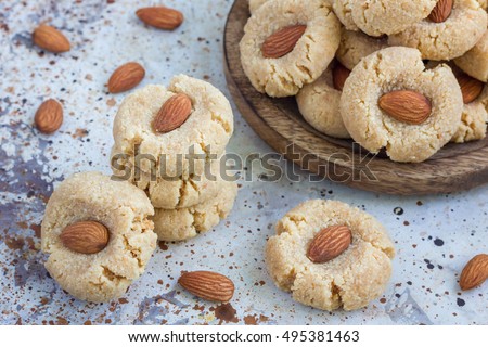 Healthy homemade almond cookies without butter and flour, horizontal Royalty-Free Stock Photo #495381463