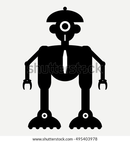 mechanical old android robot, flat design style