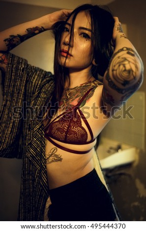 Tattoo Seductive Teen Girl Vogue Youth Concept