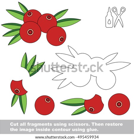 Use scissors and glue and restore the picture inside the contour. Easy educational paper game for kids. Simple kid application with Red Cranberry
