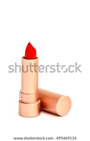Closeup  lipstick on white background.